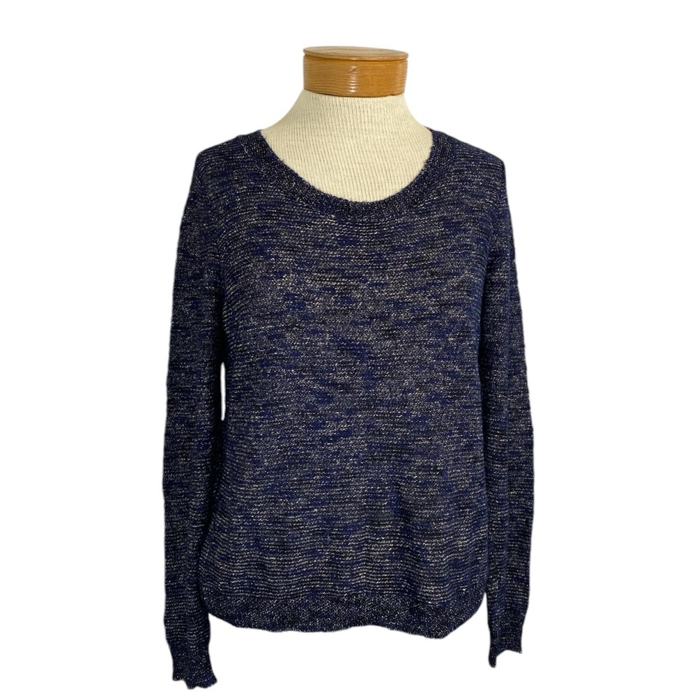 Eileen Fisher Navy Blue Marled Linen Round Neck Sweater Size XS.